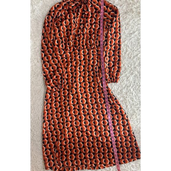 Worthington Women's Sz XS Orange Geometric Print Tie Neck Satin Midi Dress #0561 - Picture 10 of 13